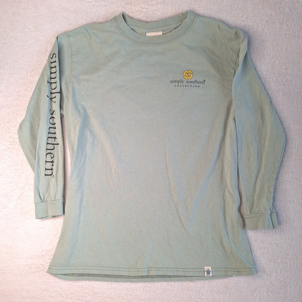Simply Southern Kids Sage Green Long Sleeve Logo Graphic T-Shirt Cotton Tee